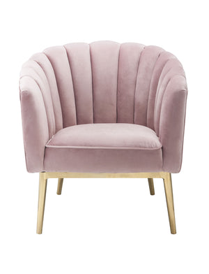 31" X 32" X 34" Pink Velvet Gold Upholstery Wood Accent Chair