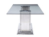 39" X 79" X 30" Stainless Steel Clear Glass Mirror Dining Table w-Double Pedestal