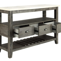 18" X 54" X 36" White Marble Gray Oak Wood Server