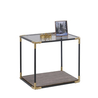 24" X 24" X 24" Black-Gold Smoky Glass Metal Wood Veneer (Paper) End Table