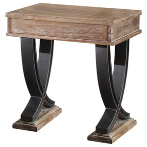20" X 22" X 25" Antique Oak Black Wood Metal End Table