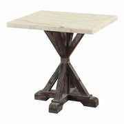 22" X 24" X 23" White Marble Weathered Espresso Wood End Table