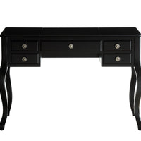 18" X 43" X 47" Tan Fabric Black Wood Mirror Upholstered (Seat) Vanity Set