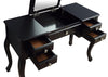 18" X 43" X 47" Tan Fabric Black Wood Mirror Upholstered (Seat) Vanity Set