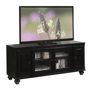 19" X 58" X 26" Black Wood Glass (TV Stand) Veneer (Melamine) TV Stand