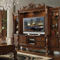 19" X 79" X 31" Cherry Oak Wood Poly Resin Glass TV Console