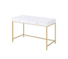 20" X 47" X 31" White High Gloss Gold Metal Wood Desk