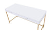 20" X 47" X 31" White High Gloss Gold Metal Wood Desk