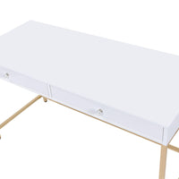 20" X 47" X 31" White High Gloss Gold Metal Wood Desk