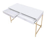 20" X 47" X 31" White High Gloss Gold Metal Wood Desk