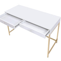 20" X 47" X 31" White High Gloss Gold Metal Wood Desk