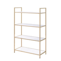 16" X 37" X 60" White High Gloss Gold Metal Wood Bookshelf