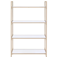 16" X 37" X 60" White High Gloss Gold Metal Wood Bookshelf