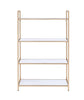 16" X 37" X 60" White High Gloss Gold Metal Wood Bookshelf