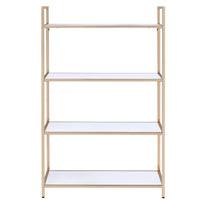 16" X 37" X 60" White High Gloss Gold Metal Wood Bookshelf