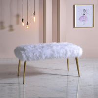 18" X 38" X 20" White Faux Fur Gold Metal Upholstered (Seat) Bench