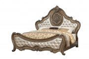 89" X 89" X 76" Pu Vintage Oak Wood Upholstery King Bed