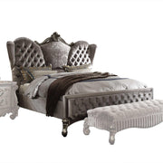 87" X 100" X 75" Velvet Antique Platinum Upholstery Poly Resin California King Bed