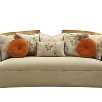 41" X 92" X 38" Fabric Antique Gold Upholstery Wood Leg-Trim Sofa w-8 Pillows