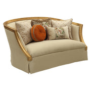 41" X 70" X 38" Fabric Antique Gold Upholstery Wood Leg-Trim Loveseat w-5 Pillows