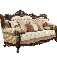 42" X 90" X 51" Fabric Walnut Upholstery Wood Leg-Trim Sofa w-7 Pillows