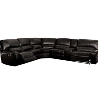 138" X 127" X 41" Black Leather-Aire Upholstery Metal Reclining Mechanism Sectional Sofa (Power Motion-USB Dock)