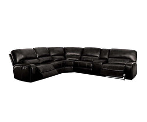 138" X 127" X 41" Black Leather-Aire Upholstery Metal Reclining Mechanism Sectional Sofa (Power Motion-USB Dock)