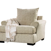 Contemporary Style Fabric Upholstered Wooden Sofa Chair With Arms, Beige