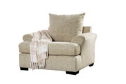 Contemporary Style Fabric Upholstered Wooden Sofa Chair With Arms, Beige