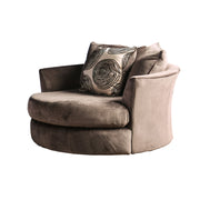 Round Shaped Contemporary Style Fabric Wood Swivel Chair With Arms, Brown