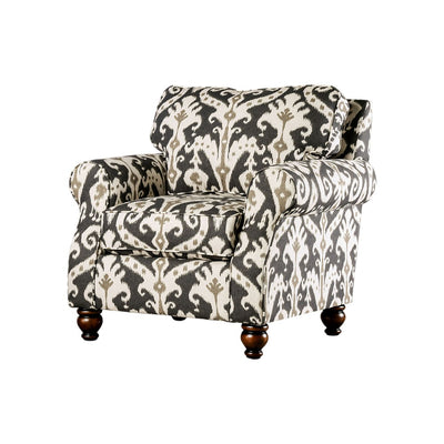 Printed Fabric Upholstered Sofa Arm Chair With Wooden Frame, Multicolor
