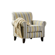 Stripe Patterned Fabric Upholstered Sofa Chair In Wooden Frame, Multicolor