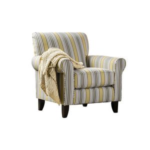 Stripe Patterned Fabric Upholstered Sofa Chair In Wooden Frame, Multicolor