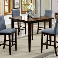 5Piece Fabric Tufted Wooden Counter Height Table Set In Gray And Walnut Brown