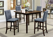 5Piece Fabric Tufted Wooden Counter Height Table Set In Gray And Walnut Brown