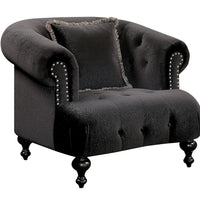 Button Tufted Fabric Upholstered Chair With Pillow In Black