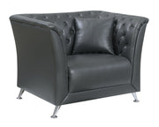 Button Tufted Leather Upholstered Chair With Pillow In Gray