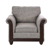 Fabric Upholstered Wooden Chair, Gray And Brown