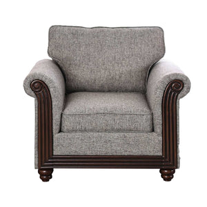 Fabric Upholstered Wooden Chair, Gray And Brown