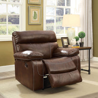 Leatherette Recliner With Large Padded Arms In Brown