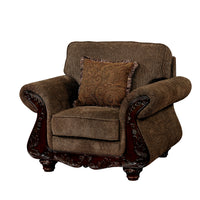 Wooden Frame Fabric Upholstered Chair With Rolled Arms, Brown