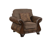 Fabric And Leather Upholstered Chair With Pillow In Brown