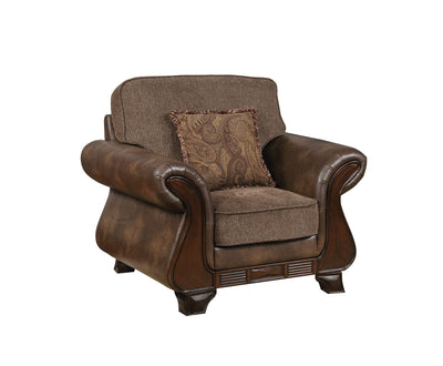 Fabric And Leather Upholstered Chair With Pillow In Brown