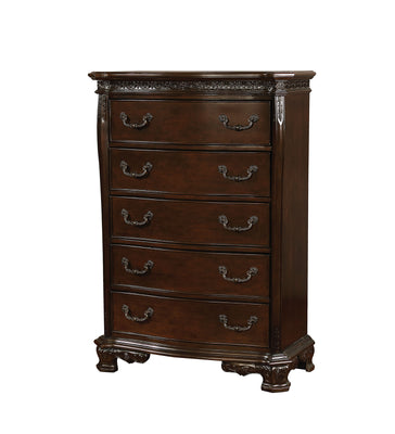 Traditional Style Wooden Chest With 5 Drawers In Cherry Brown