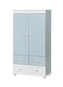 Wooden Armoire With Three Bottom Drawers In Blue And White