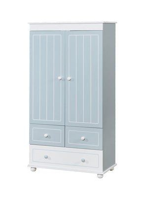 Wooden Armoire With Three Bottom Drawers In Blue And White