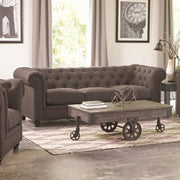 Contemporary Linen like Fabric & Wood Sofa With Tufted Seat Back, Gray
