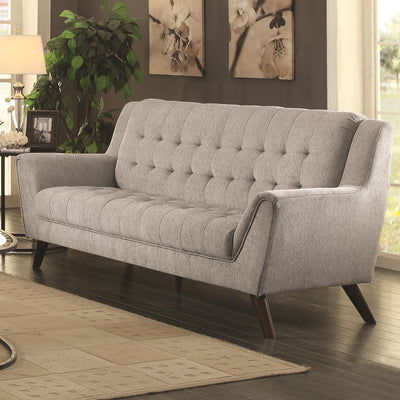 Contemporary Chenille Fabric & Wood Sofa With Tufted Design, Dove Gray
