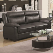 Transitional Faux Leather & Wood Sofa With Padded Armrests, Black