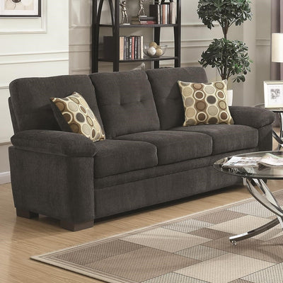 Transitional Micro Velvet Fabric & Wood Sofa With Padded Armrests, Dark Gray